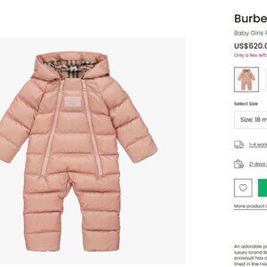 Burberry Baby Girls Pink & Vintage Check Snowsuit
